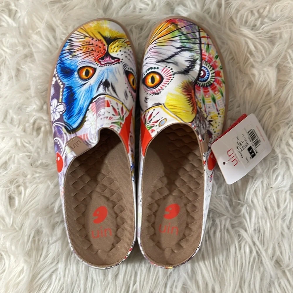 UIN CHEER UP SLIPPER Cat Print Colorful Lightweight Slip On Size 9.5 NEW - Picture 7 of 16